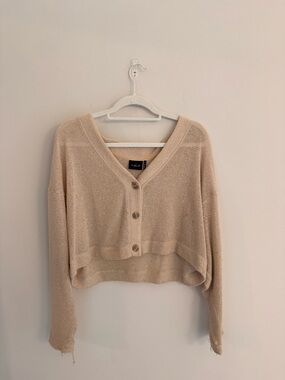 Urban Outfitters Beige Cropped V-Neck Knit Cardigan